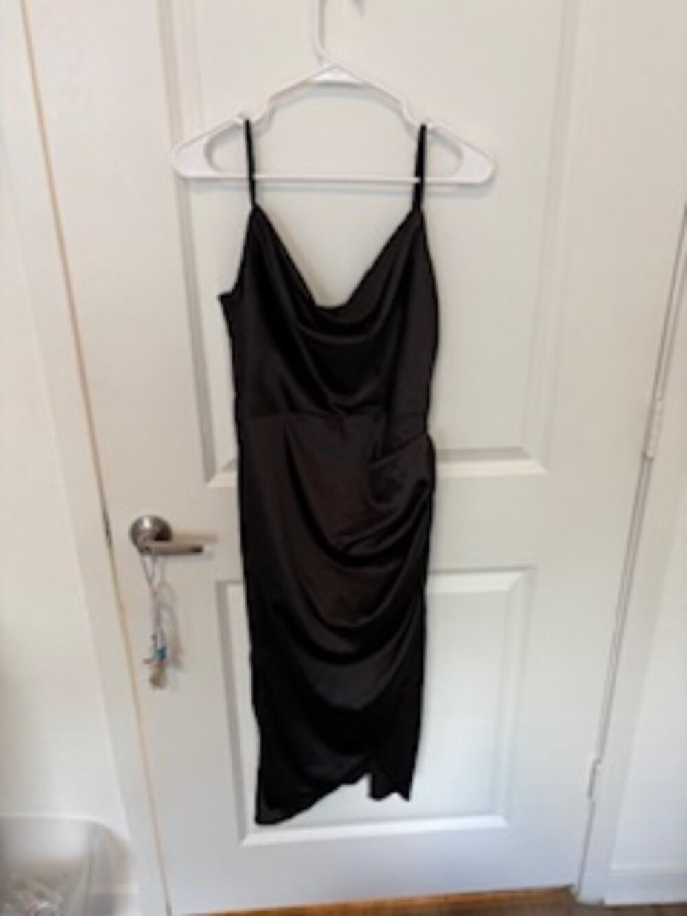 Amazon black cowl neck wrap ruched dress